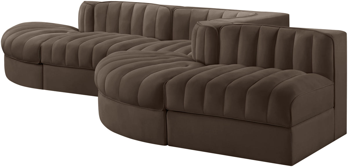 Rummi - Rounded Velvet Performance Fabric Upholstered 5 Piece Modular Sectional