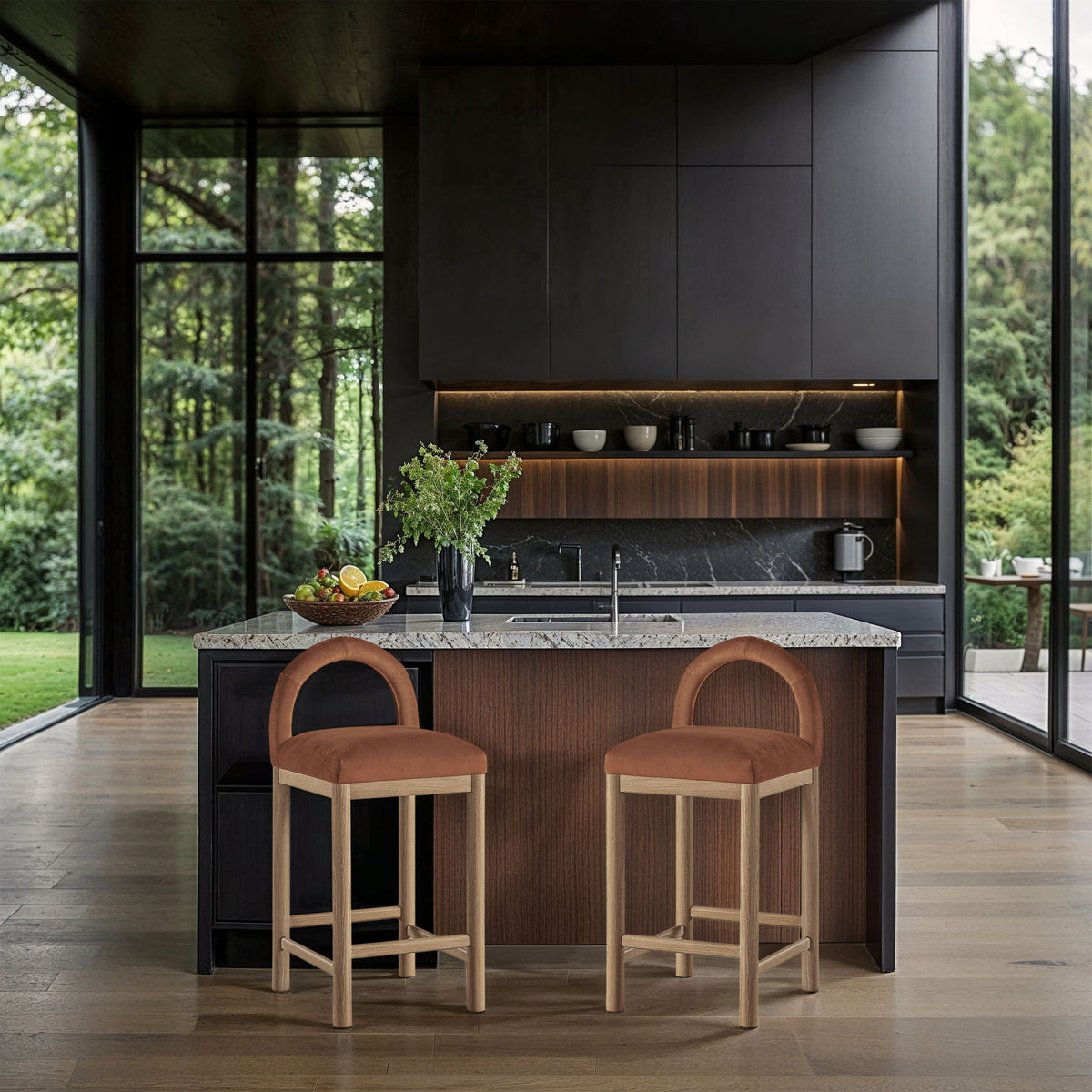 Conrad - Velvet Counter Stool With Natural Legs