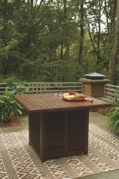 Paradise Trail - Square Bar Table w/Fire Pit - Medium Brown