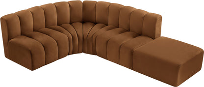 Arc - Velvet 5 Piece Corner Modular Sofa - Saddle