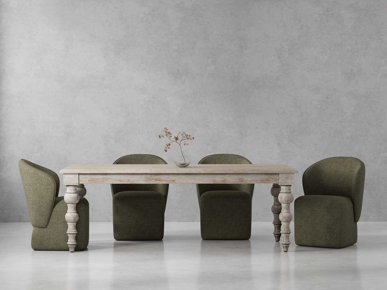 Crossings - Eden Rectangular Dining Table With 4 Upholstered Chairs - Toasted Tumbleweed & Green