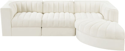 Rummi - Velvet Performance Fabric Upholstered 4 Piece Modular Sectional, With Reverse Corner Chair