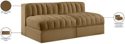 Rummi - Velvet Performance Fabric Upholstered 2 Piece Modular Armless Loveseat