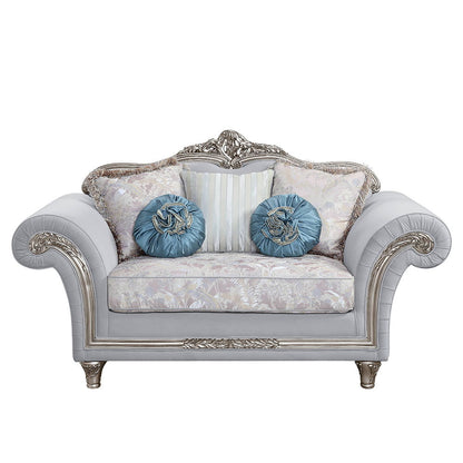 Pelumi - Loveseat With 5 Pillows - Light Gray Linen & Platinum