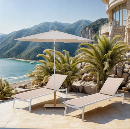 Fiji - Aluminum Patio Umbrella With Square Teak And White Base
