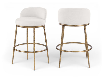 Ferro - Performance Fabric Upholstered Bar Stool - Cream / Antique Brass