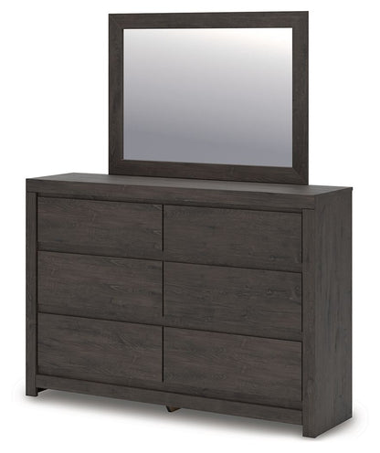 Fraluna - 3 Pc. - Queen Panel Storage Bed, Dresser And Mirror - Charcoal