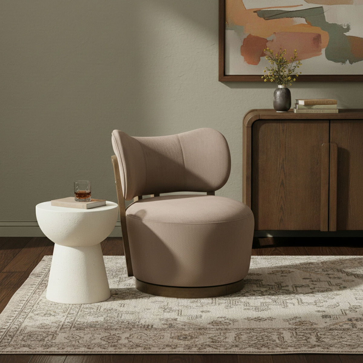 Elara - Velvet Upholstered Swivel Accent Chair - Taupe