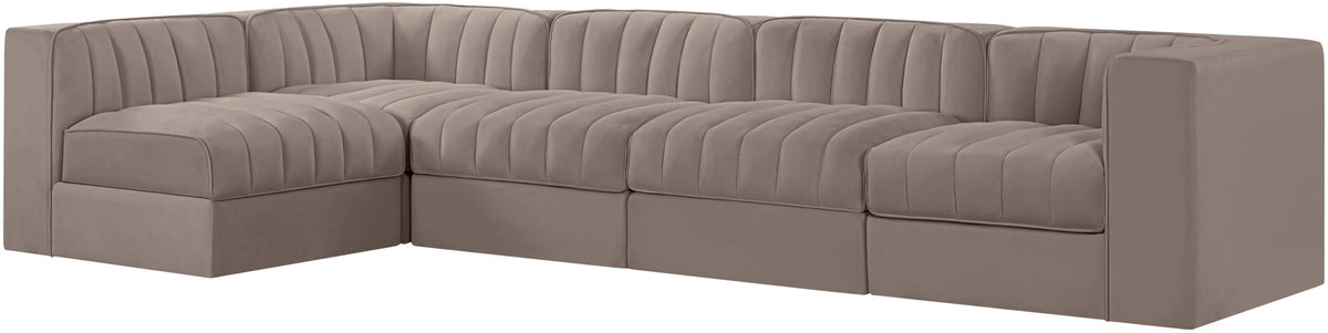 Rummi - Velvet Performance Fabric Upholstered 5 Piece Modular Sectional, L-Shaped (Right)