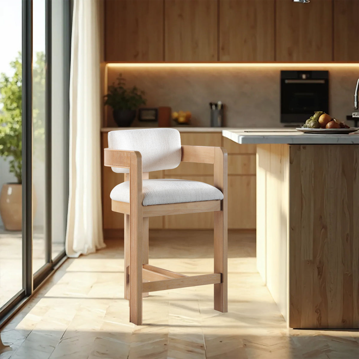 Sacha - Linen Stool With Natural Base
