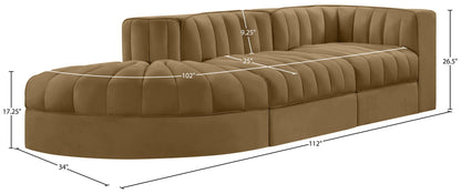 Rummi - Velvet Performance Fabric Upholstered 3 Piece Modular Sectional