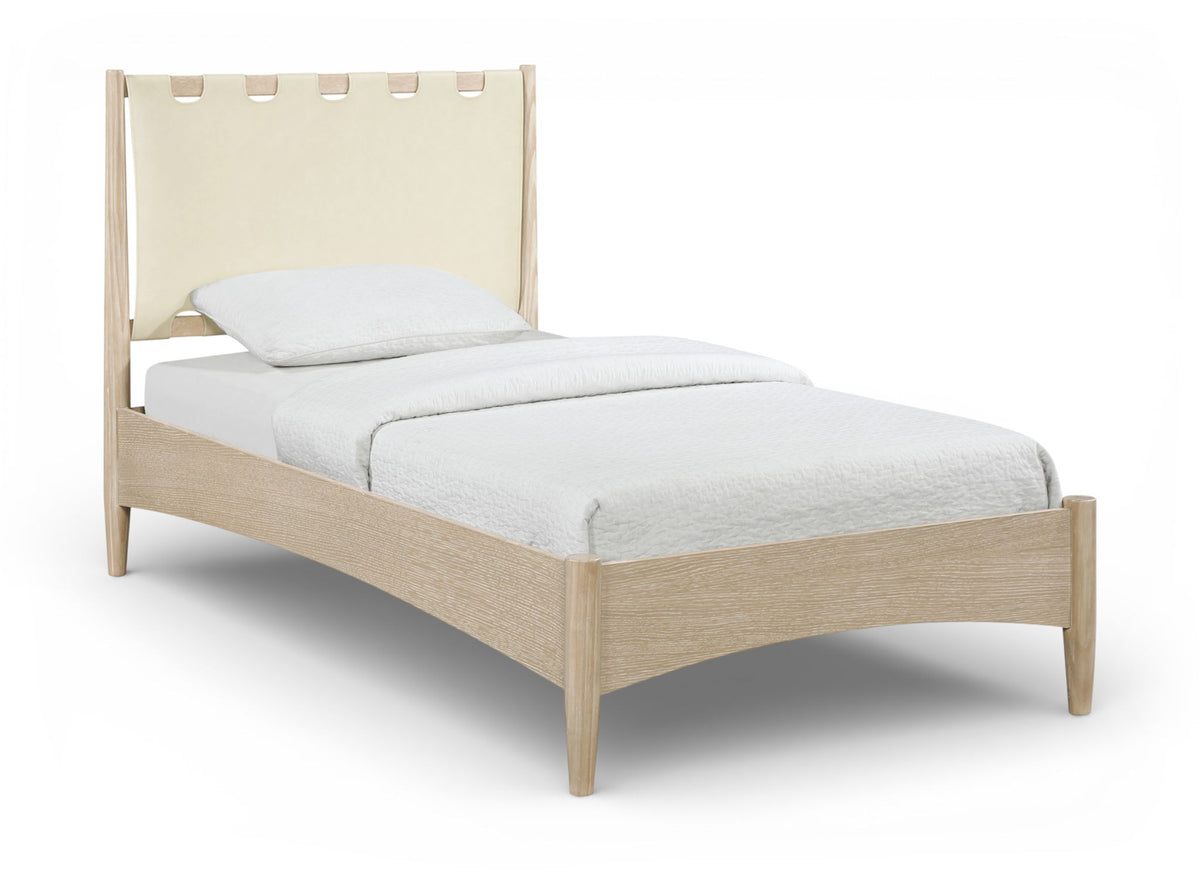 Santos - Vegan Leather Headboard And Wood Bed - Waxed Natural Frame