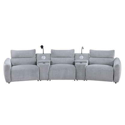 Fullar - Modular Console With Wireless Charger - Light Gary Chenille