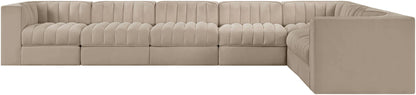 Rummi - Velvet Performance Fabric Upholstered 7 Piece Modular Sectional (With 3 Corner Chairs)